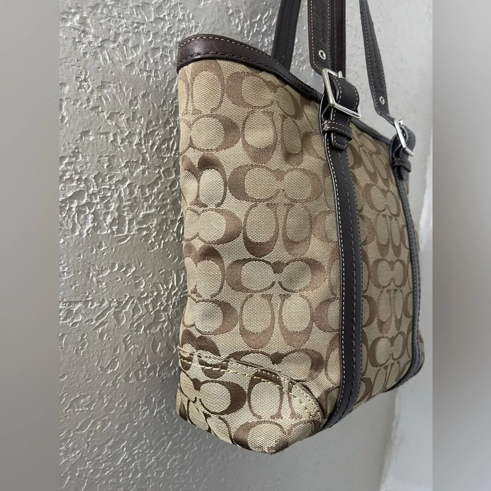 Vintage Y2K Coach Khaki & Brown Signature Canvas Tote
